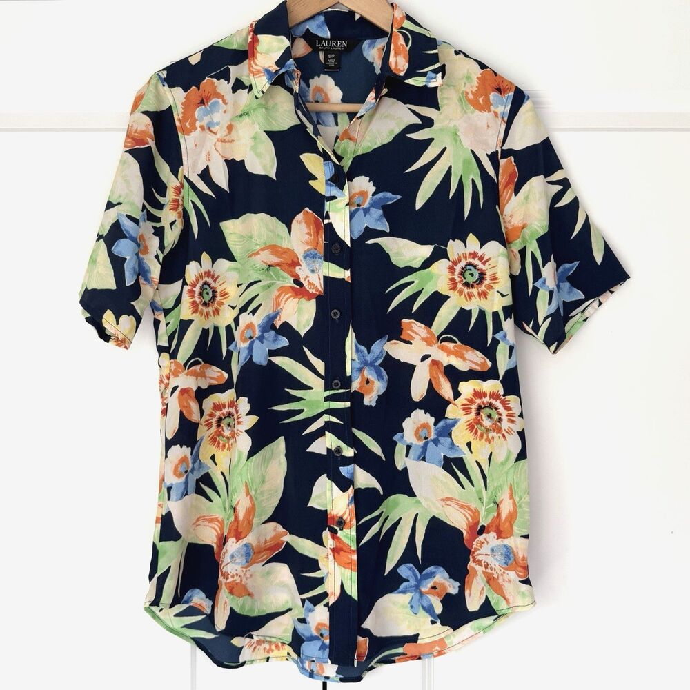 Lauren Ralph Lauren Short Sleeve Colorful Tropical Top Blouse Women’s Size S/P